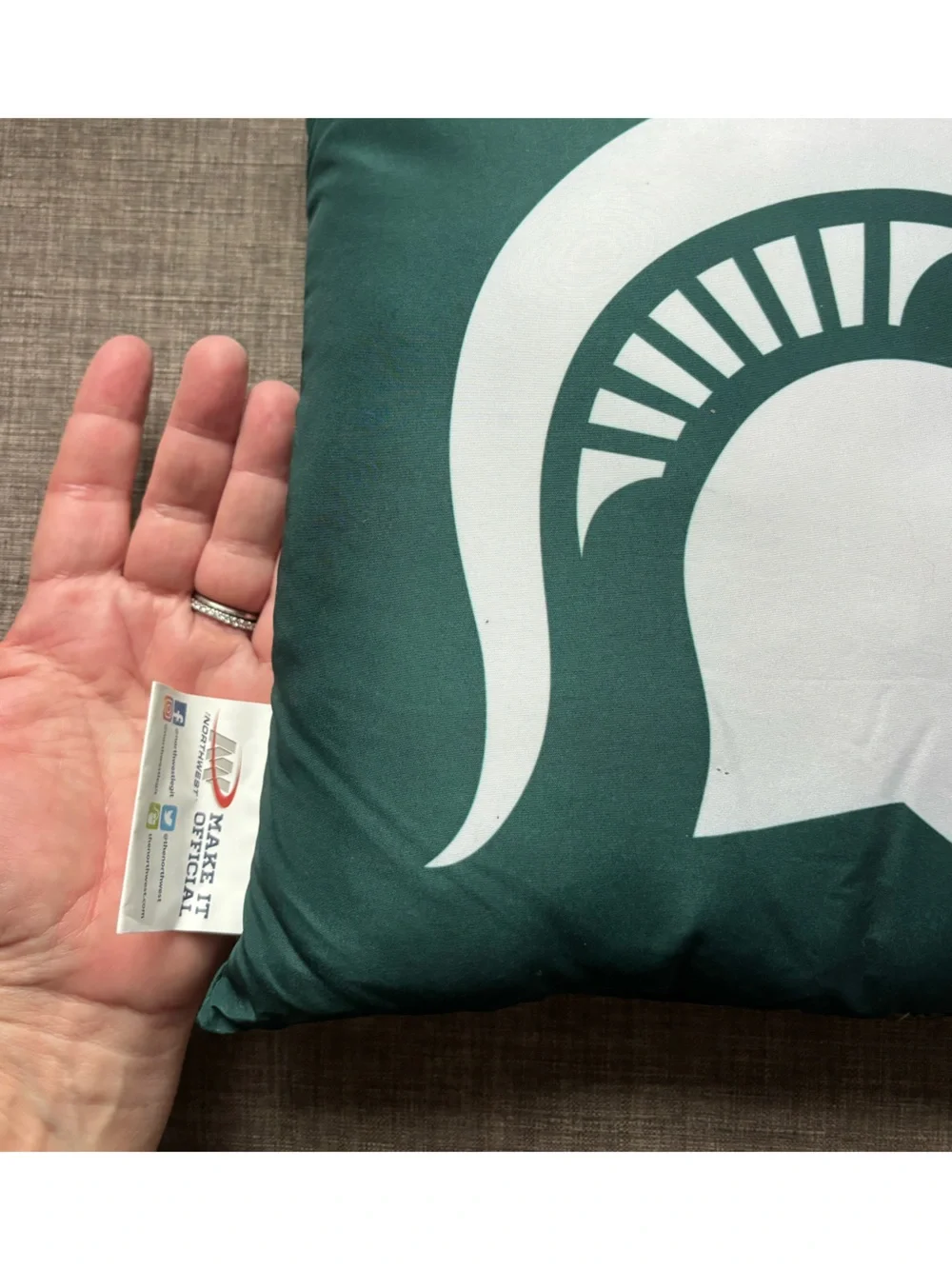 Green and White Spartan Logo Throw Pillows (Pair)